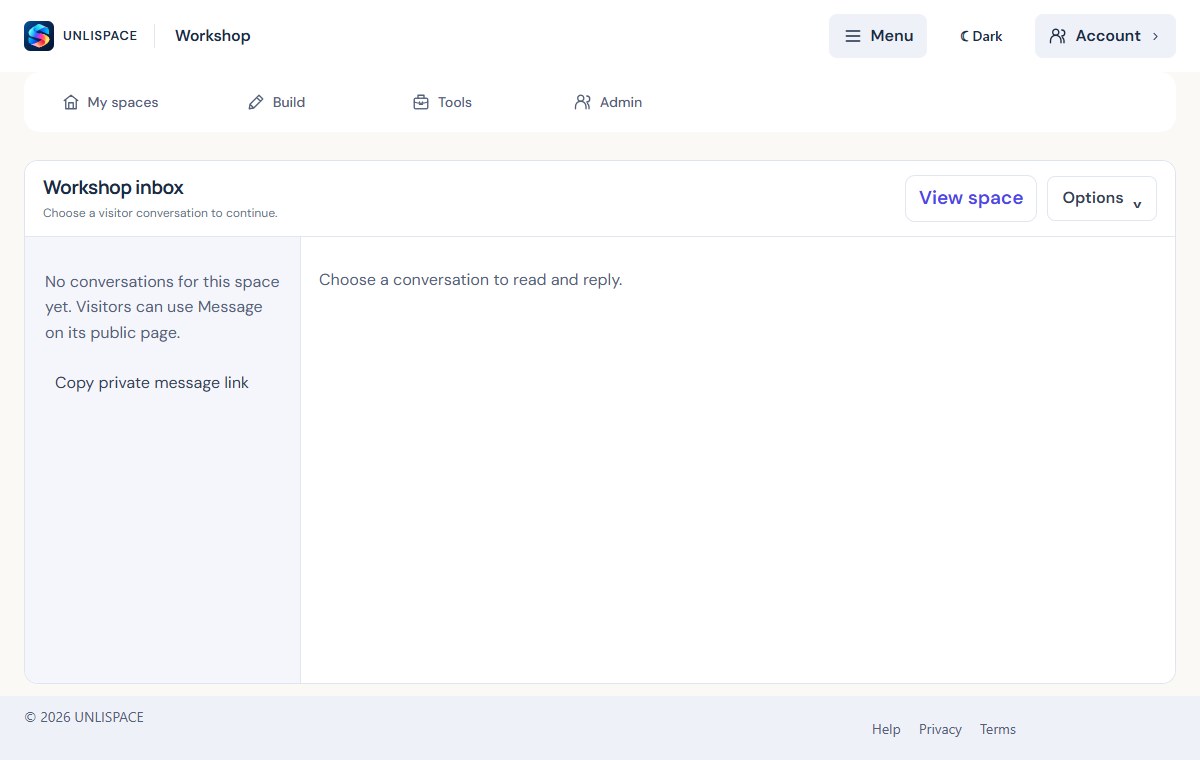 UNLISPACE chats screen with sample data