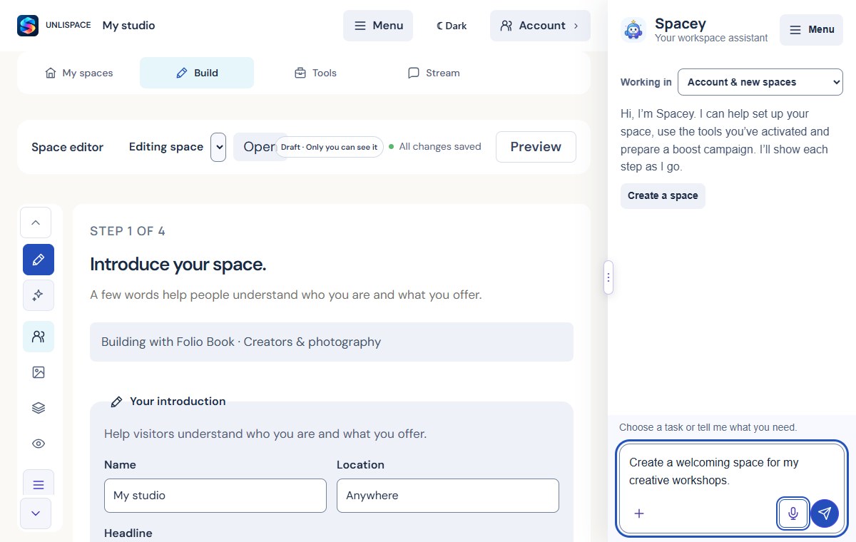 UNLISPACE spacey screen with sample data