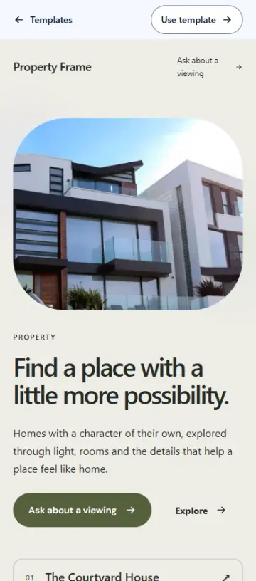 Property Frame on a mobile screen
