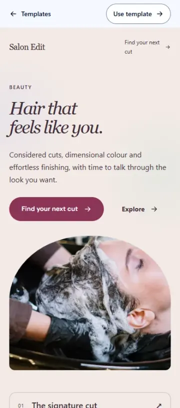 Salon Edit on a mobile screen