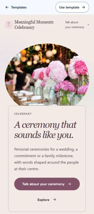 Meaningful Moments Celebrancy on a mobile screen