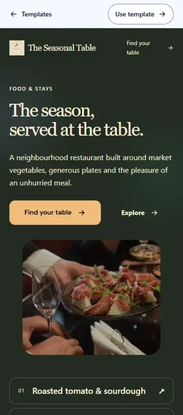 The Seasonal Table on a mobile screen
