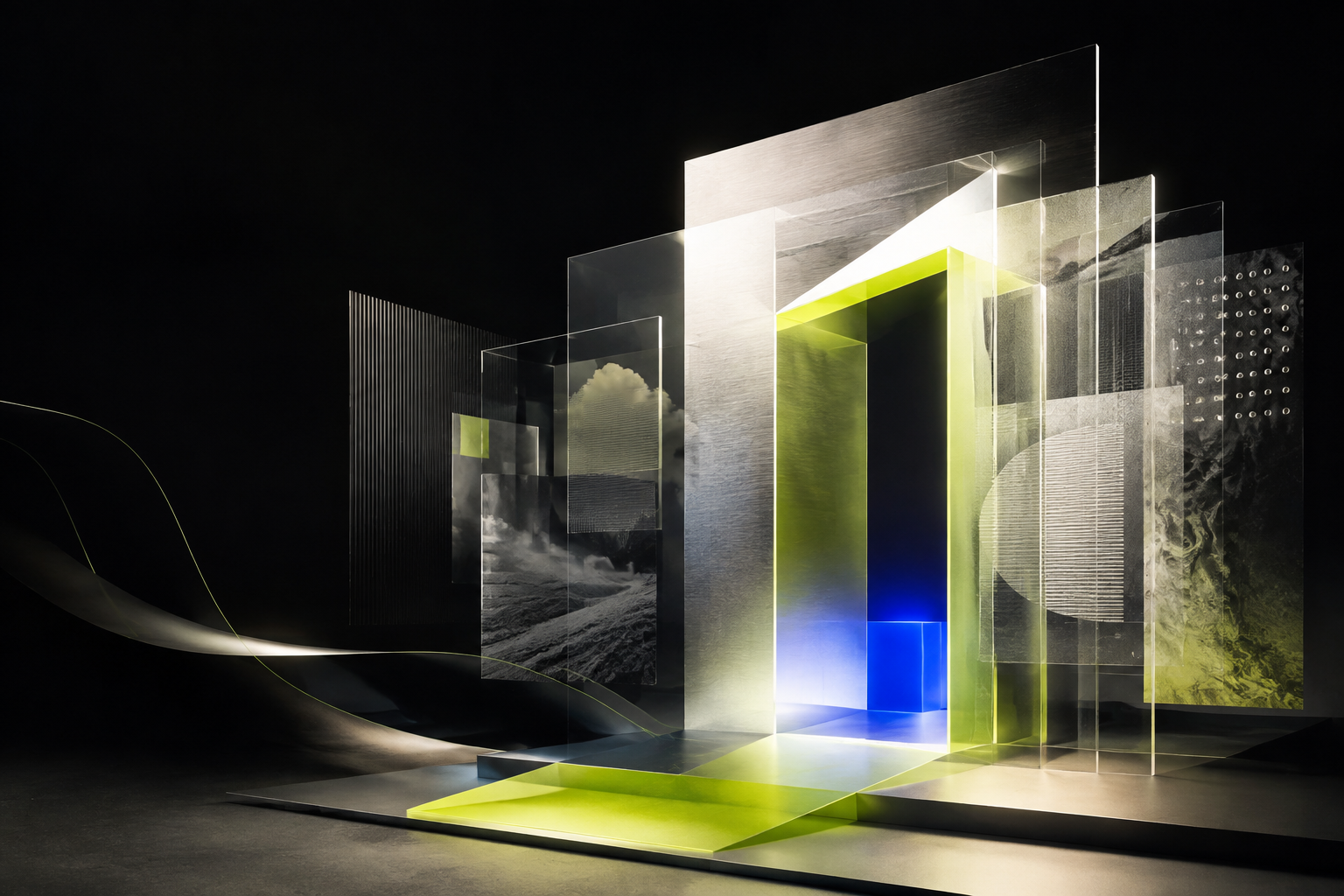 Abstract glass and light artwork representing a personal creative space