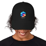 Beyond Social Cap in Black — female model, front view