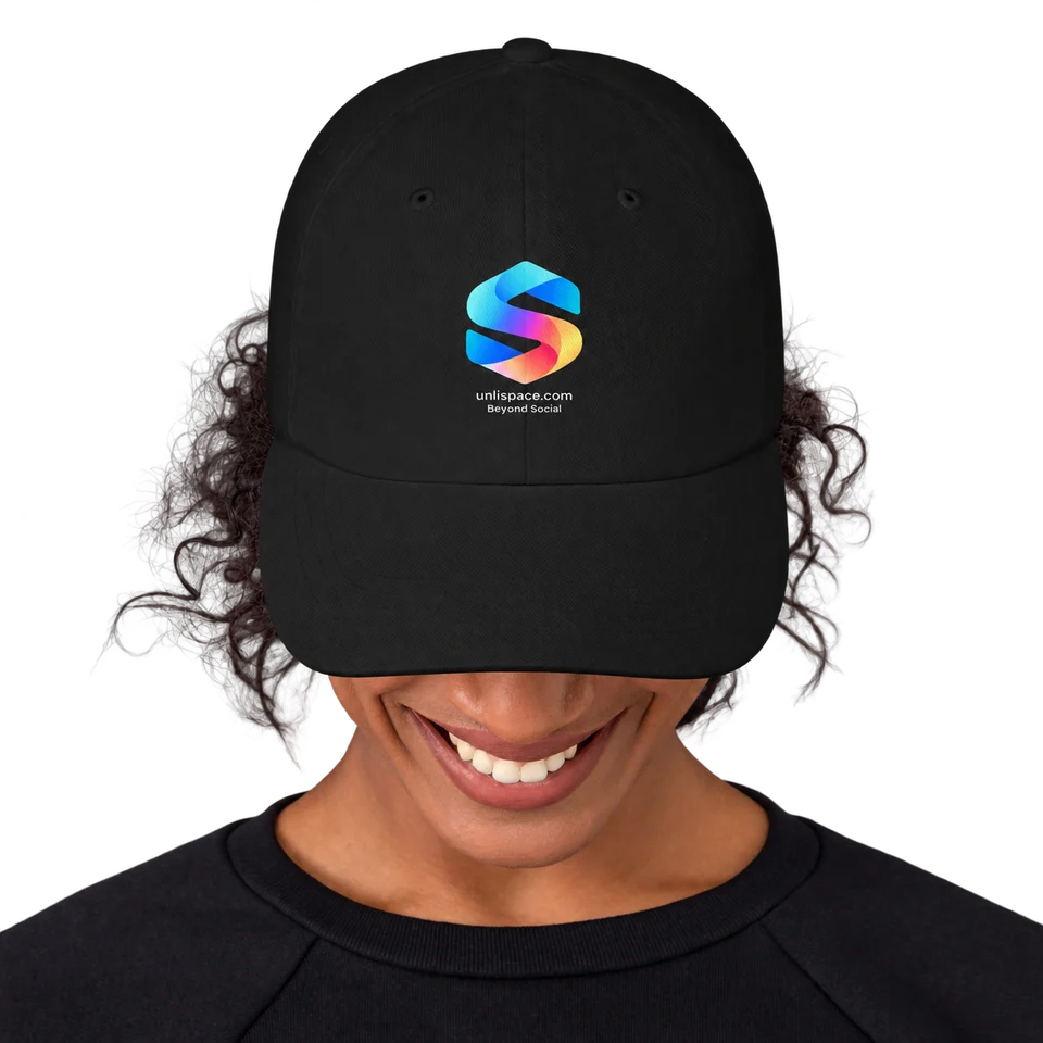 Beyond Social Cap in Black — female model, front view