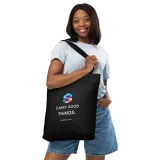 Carry Good Tote in Black — female model, front view