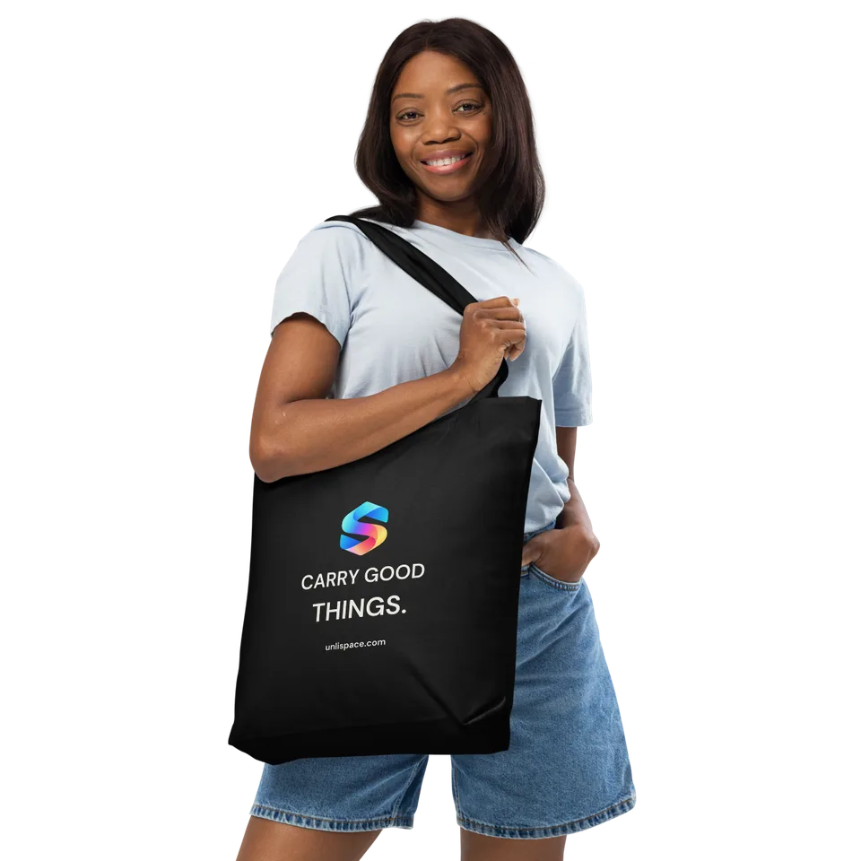 Carry Good Tote in Black — female model, front view
