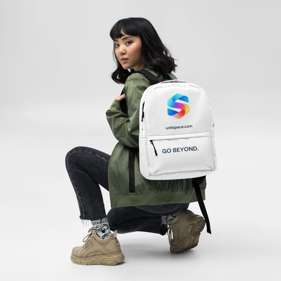 Go Beyond Backpack in White — female model, front view