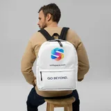 Go Beyond Backpack in White — male model, front view