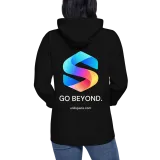Go Beyond Hoodie in Black — female model, back view