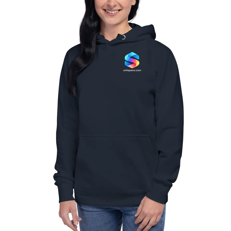 Go Beyond Hoodie in Navy Blazer — female model, front view