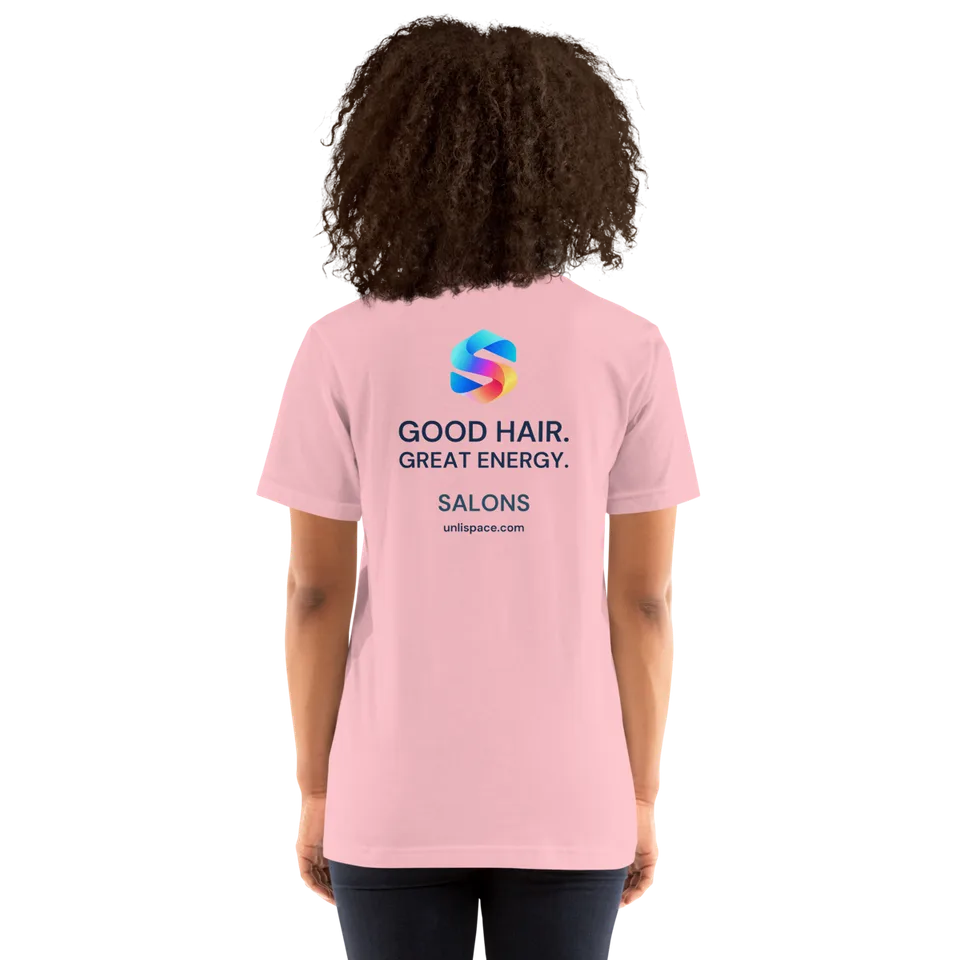 Great Energy Tee in Pink — female model, back view
