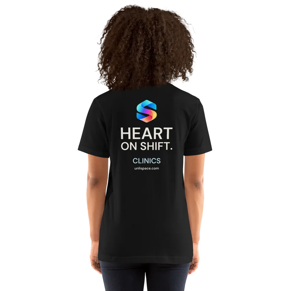 Heart on Shift Tee in Black — female model, back view