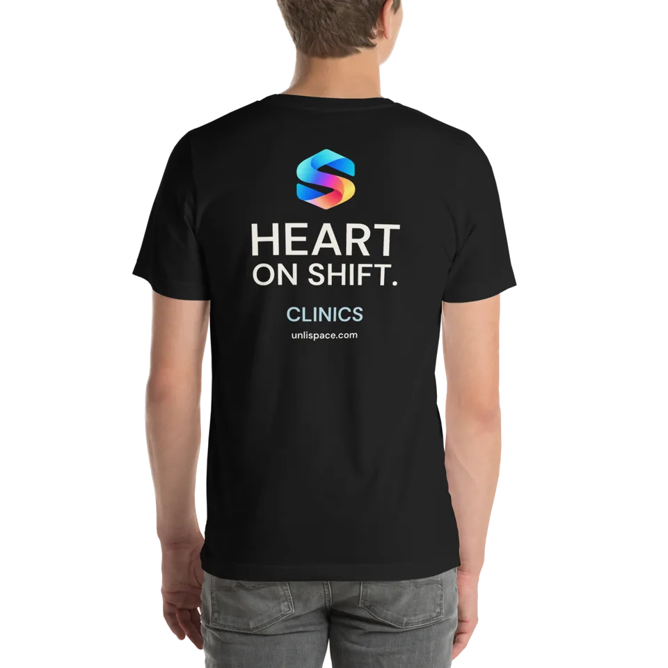 Heart on Shift Tee in Black — male model, back view