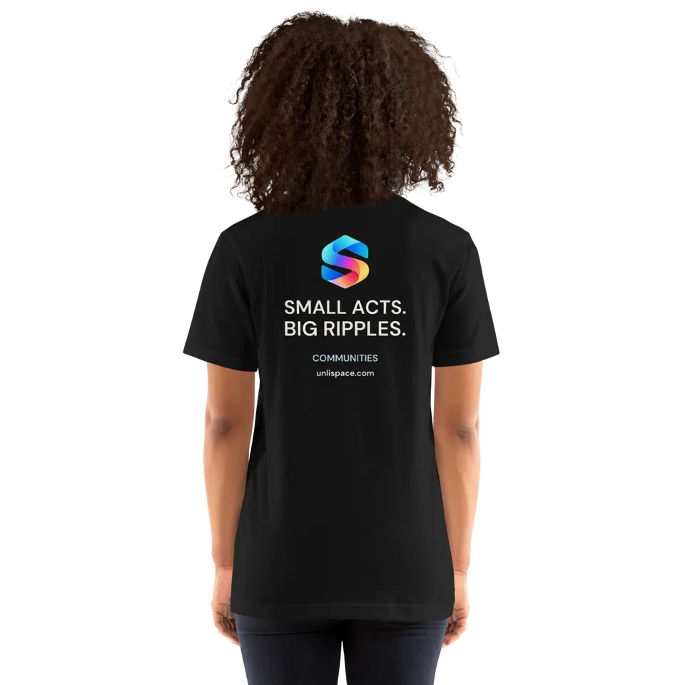 Big Ripples Tee in Black — female model, back view