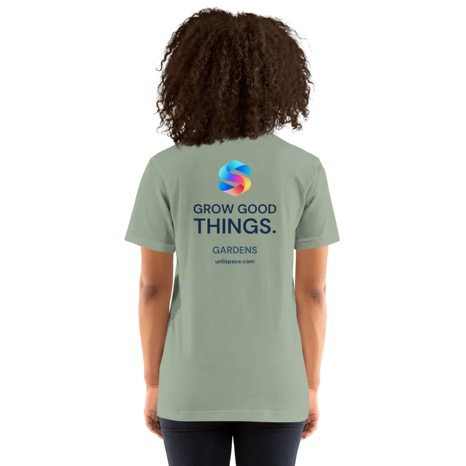 Grow Good Tee in Sage — female model, back view