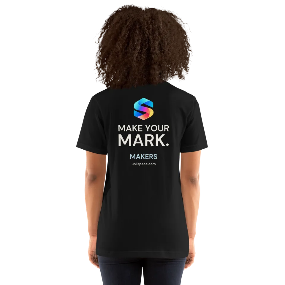 Make Your Mark Tee in Black — female model, back view