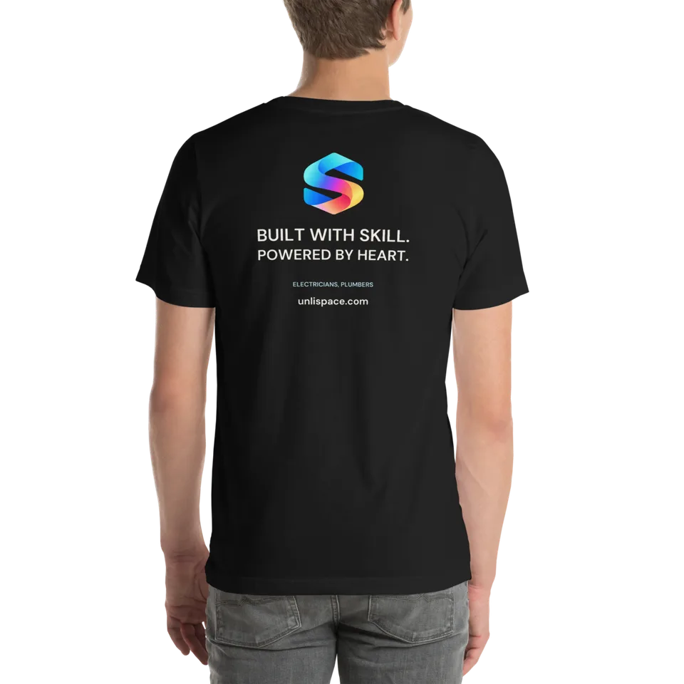 Built with Heart Tee in Black — male model, back view