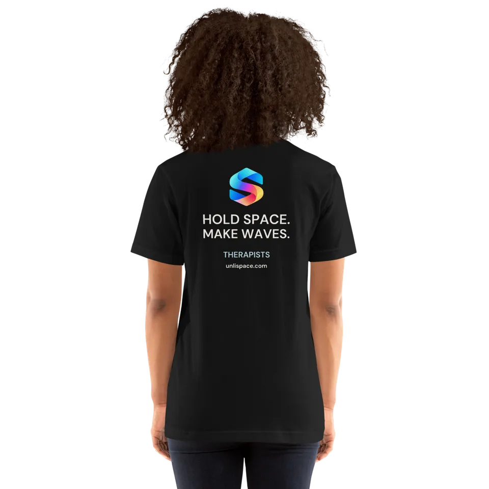 Hold Space Tee in Black — female model, back view