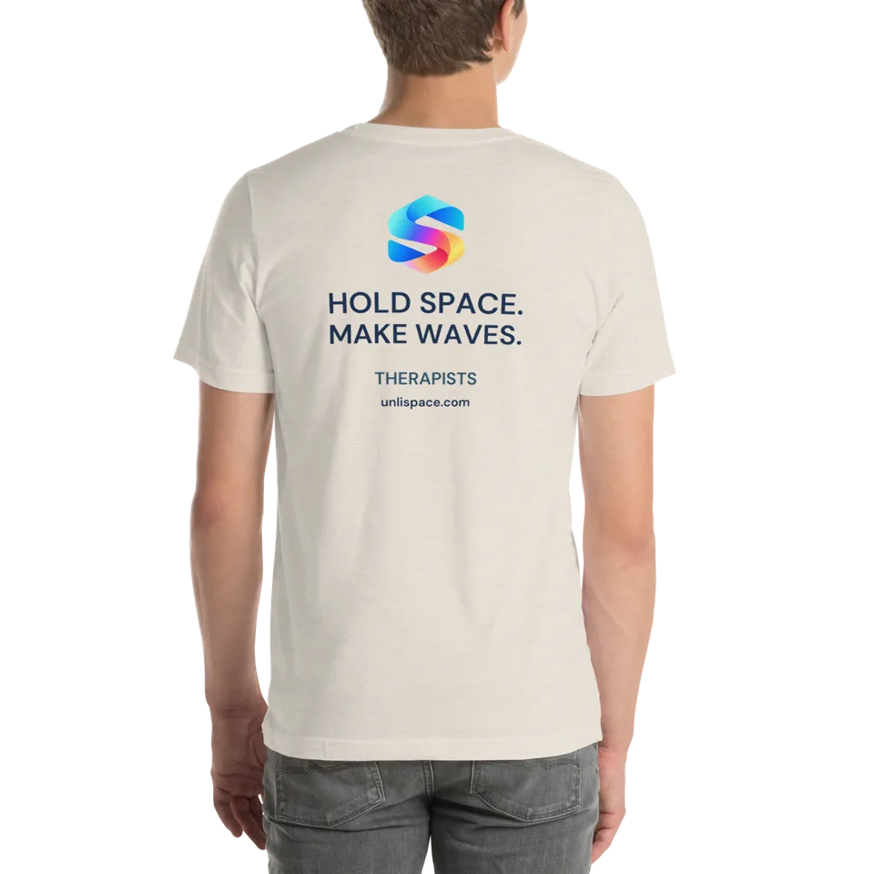 Hold Space Tee in Heather Dust — male model, back view