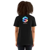Beyond Social Tee in Black — female model, back view