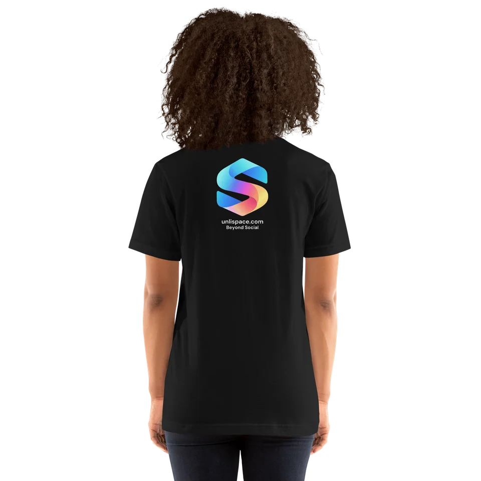Beyond Social Tee in Black — female model, back view