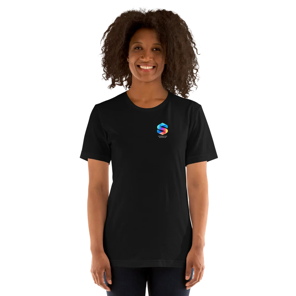 Beyond Social Tee in Black — female model, front view
